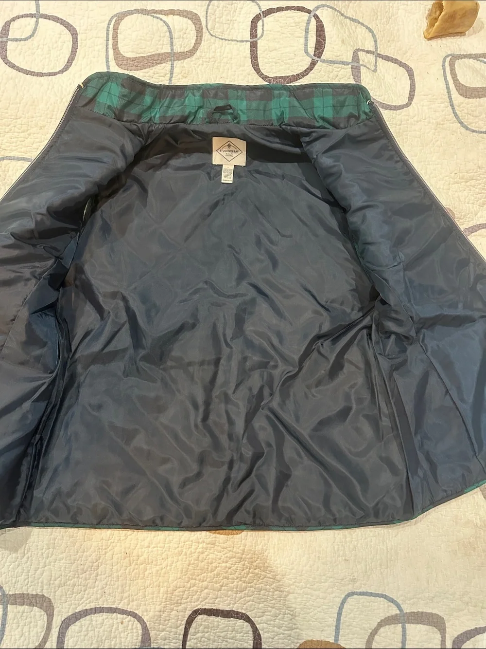 Green & Navy Quilted Dog Vest with Matching Ladies’ Vest—New